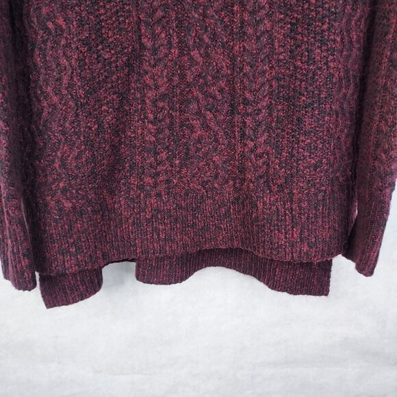 Sundance Sweater Womens Large Chenille Cable Knit Maroon Red Black Marled V-Neck - Picture 7 of 12